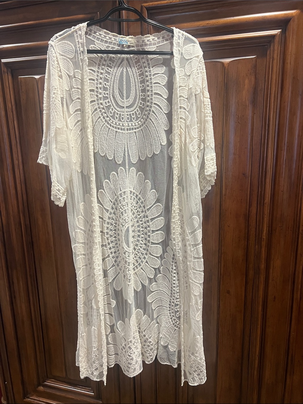 Rebellion Sheer Embroidered Kimono Robe - Cream